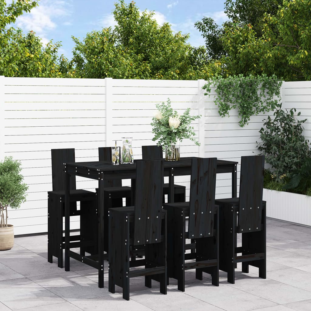 Vetonek Set de mesa y taburetes altos jardín 7 piezas madera pino negro