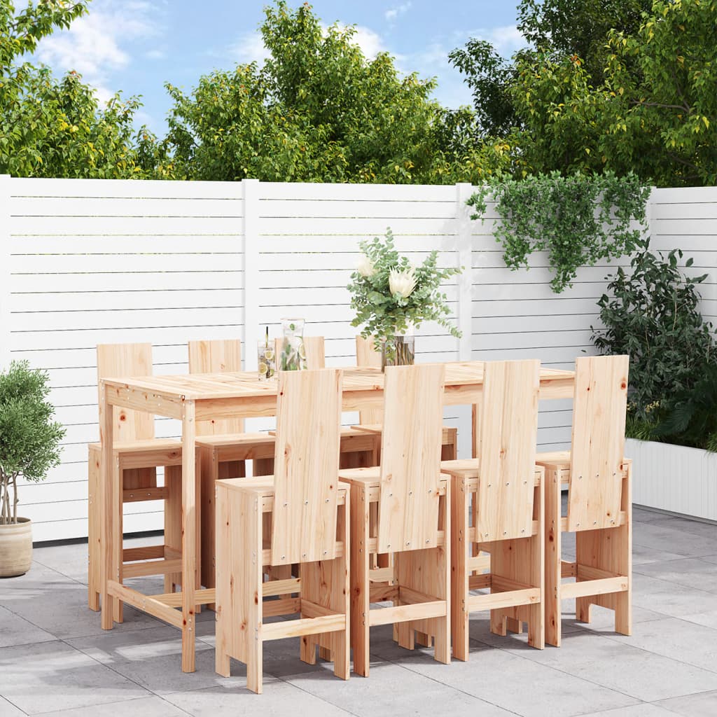 Vetonek Set de mesa y taburetes altos jardín 9 pzas madera maciza pino