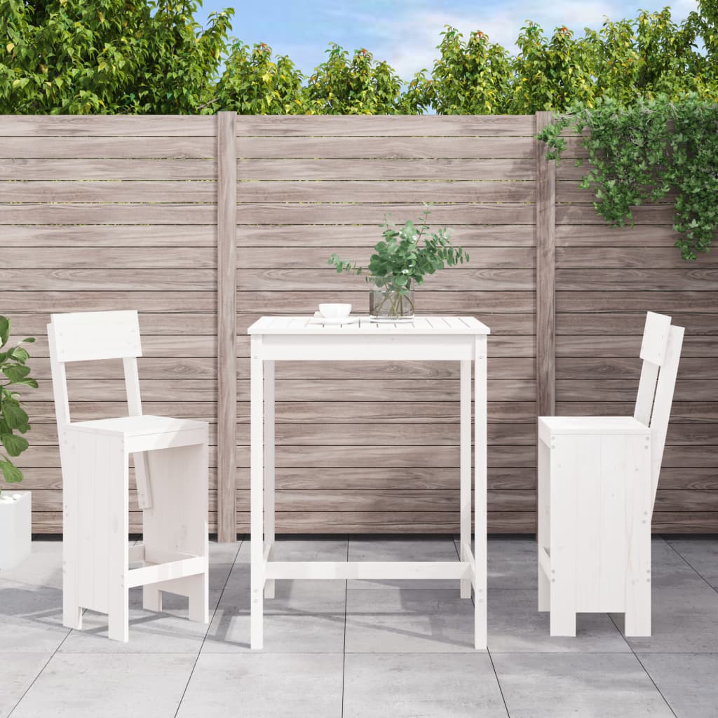 Vetonek Set de mesa y taburetes altos jardín 3 pzas madera pino blanco