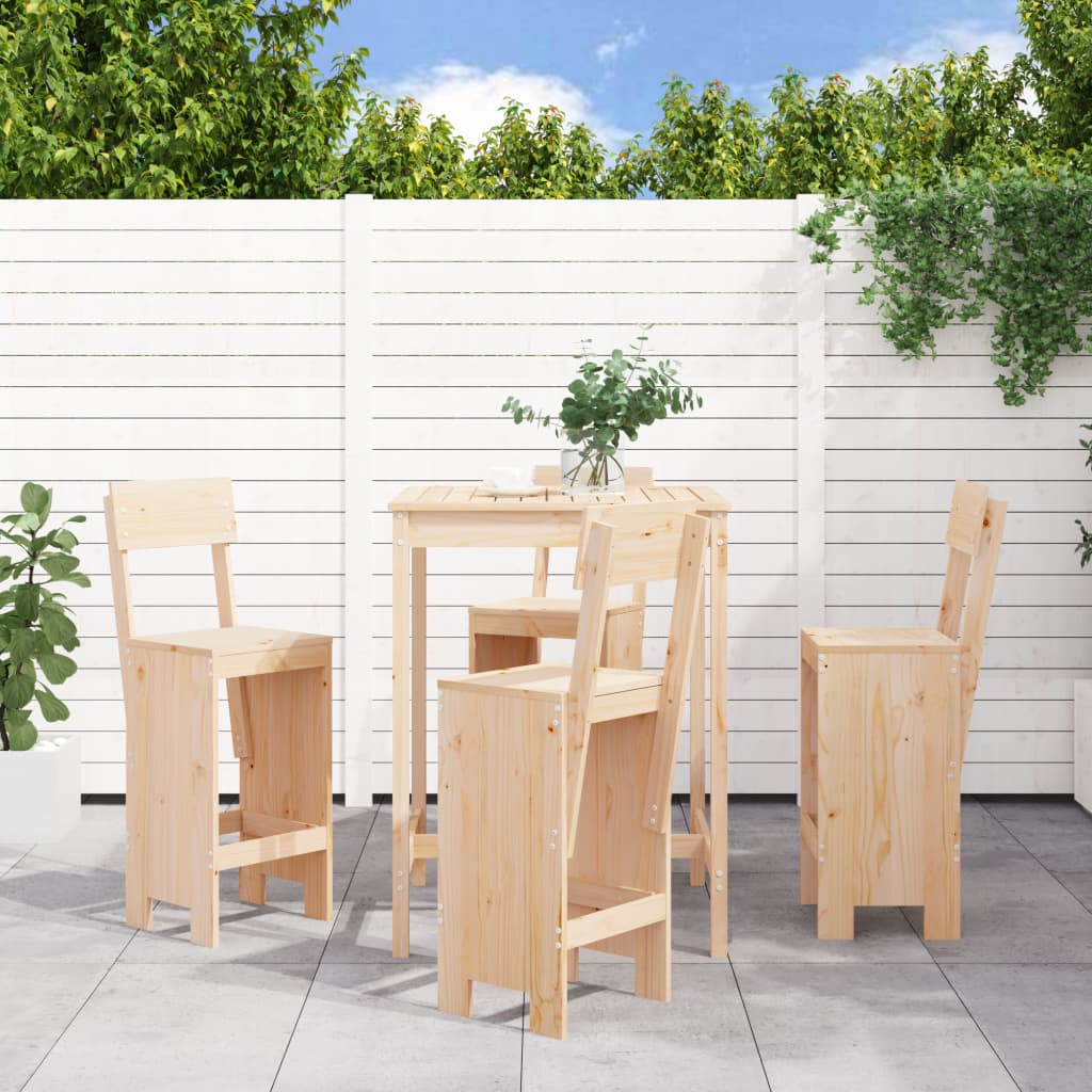 Vetonek Set de mesa y taburetes altos jardín 5 pzas madera maciza pino