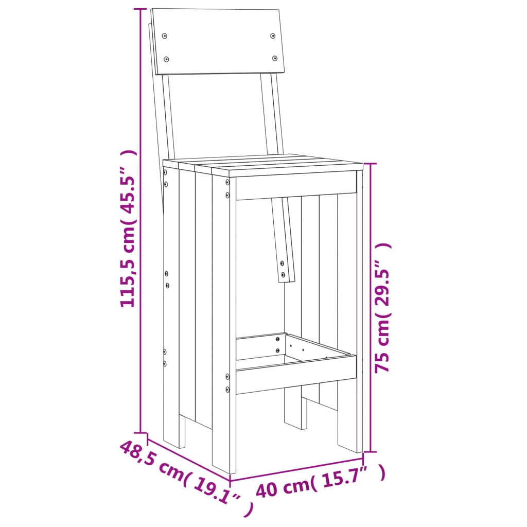 Set da tavolo e sgabelli giardino alto 5 pezzi pino in legno massiccio