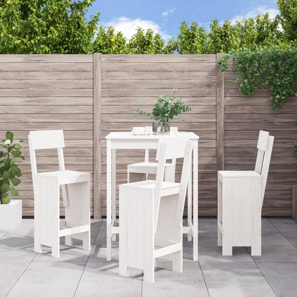 Vetonek Set de mesa y taburetes altos jardín 5 pzas madera pino blanco