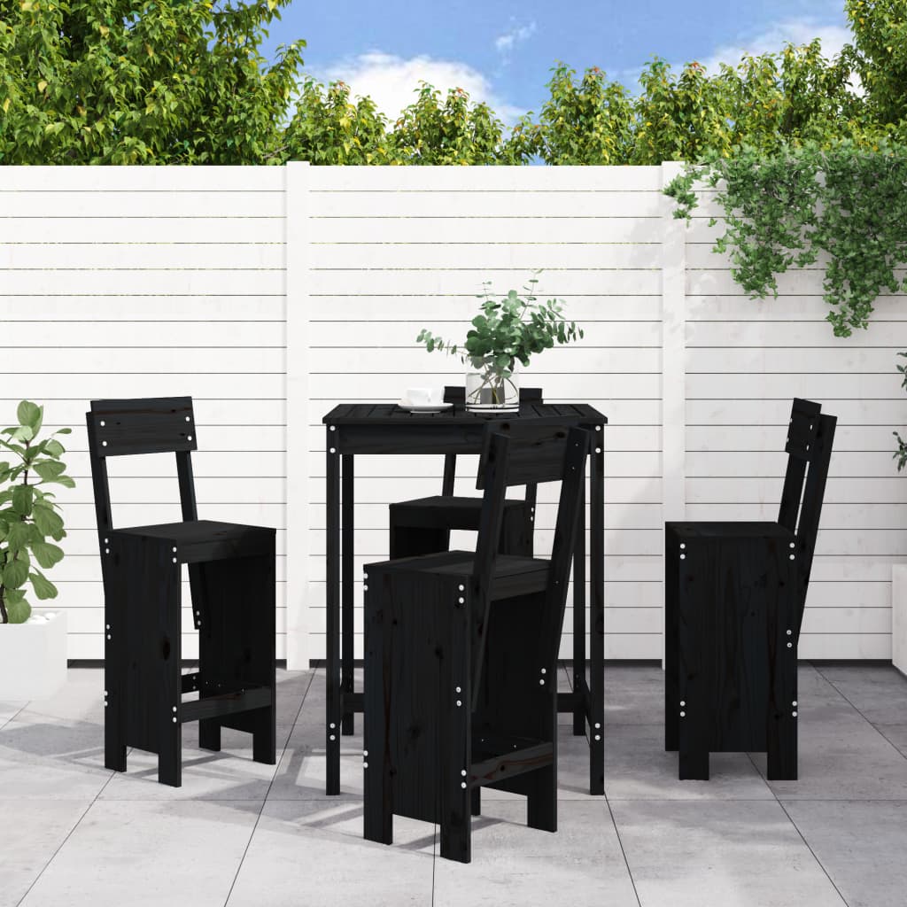 Vetonek Set de mesa y taburetes altos jardín 5 piezas madera pino negro