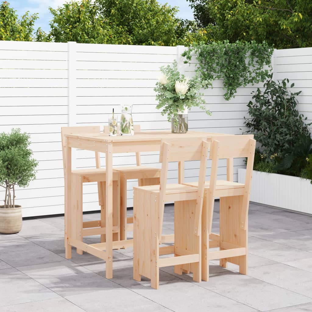 Vetonek Set de mesa y taburetes altos jardín 5 pzas madera maciza pino