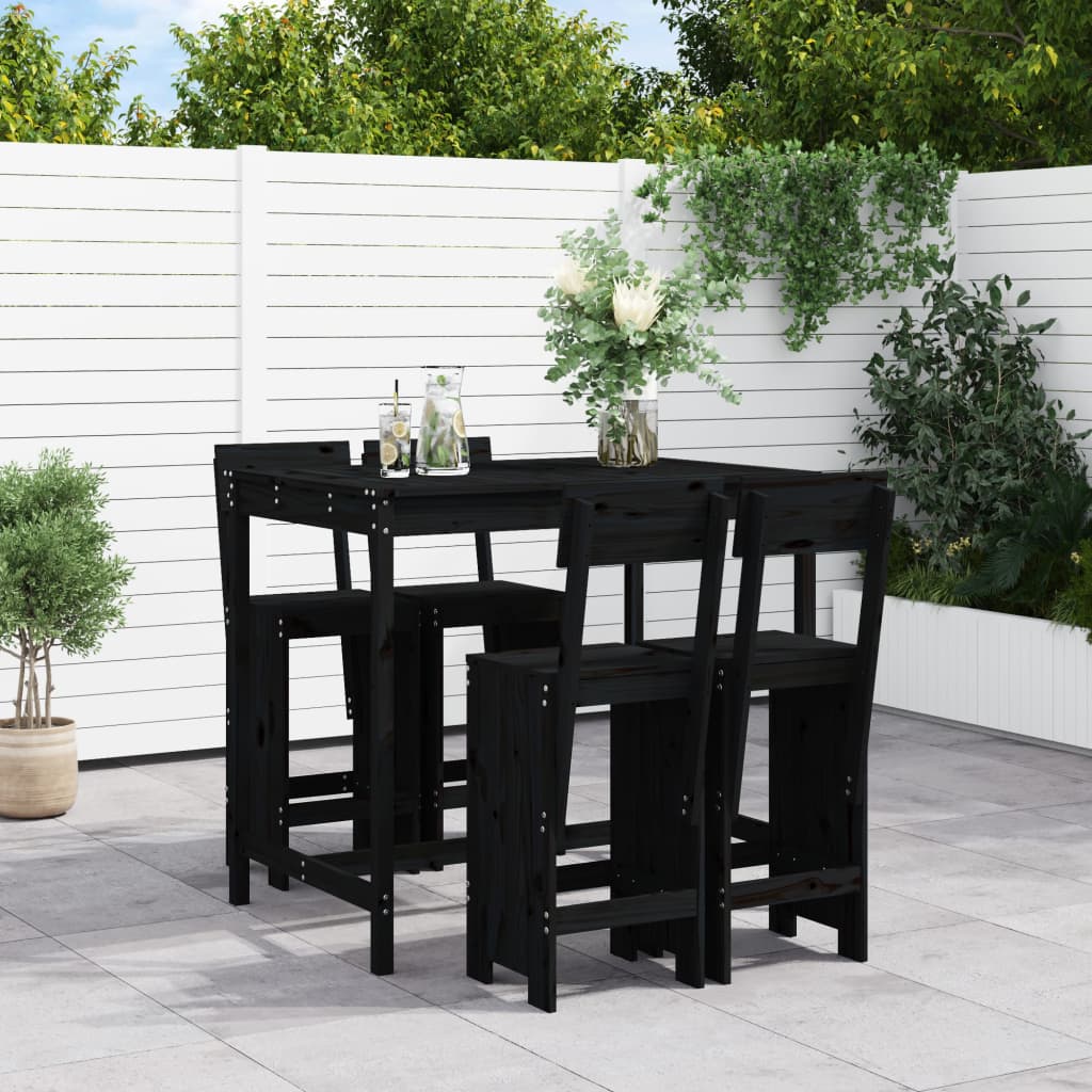 Vetonek Set de mesa y taburetes altos jardín 5 piezas madera pino negro