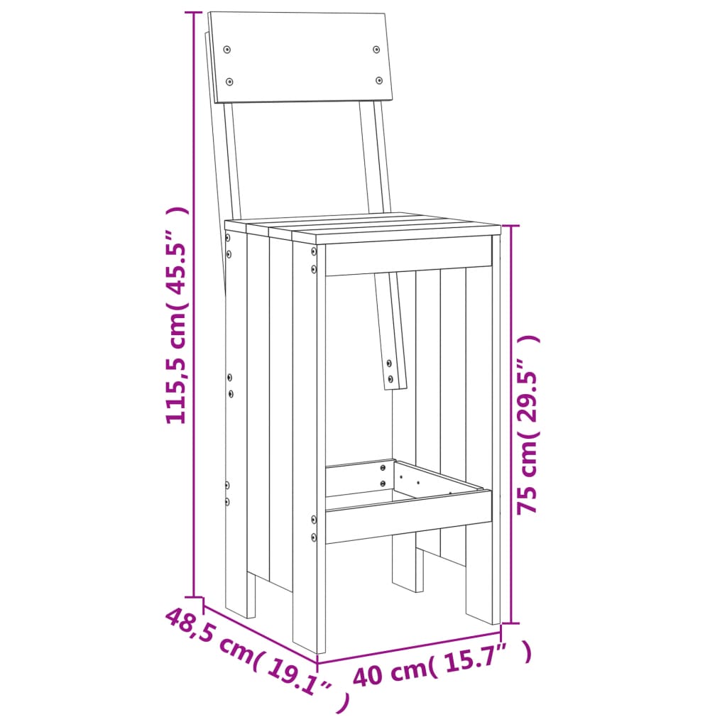 Set da tavolo e sgabello giardino alto 5 pezzi in legno di pino nero