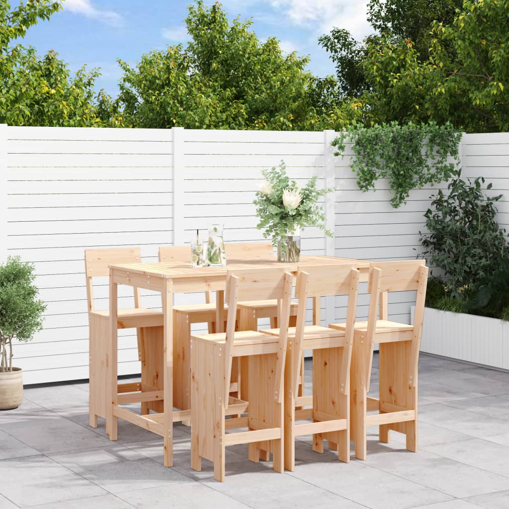 Vetonek Set de mesa y taburetes altos jardín 7 pzas madera maciza pino