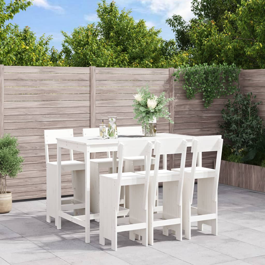 Vetonek Set de mesa y taburetes altos jardín 7 pzas madera pino blanco 