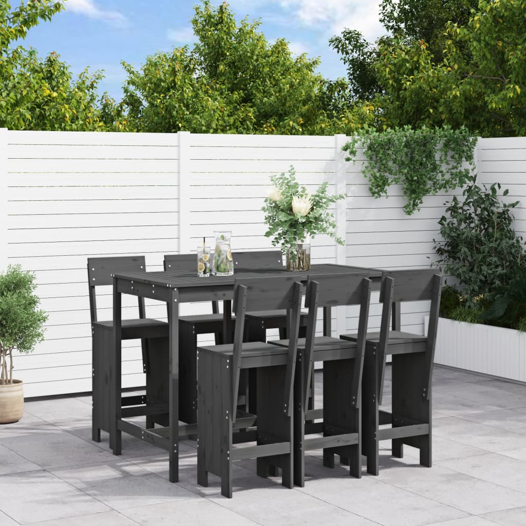 Vetonek Set de mesa y taburetes altos jardín 7 piezas madera pino gris