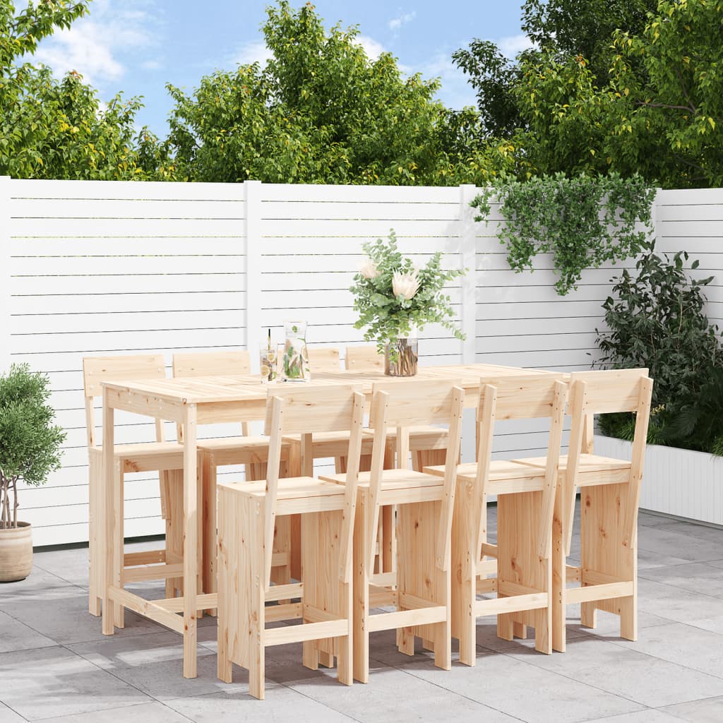 Vetonek Set de mesa y taburetes altos jardín 9 pzas madera maciza pino