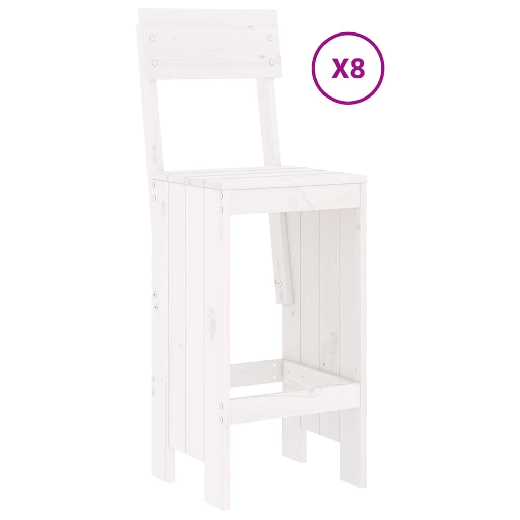 Table et tabourets jardin 9 pcs en bois massif en bois blanc