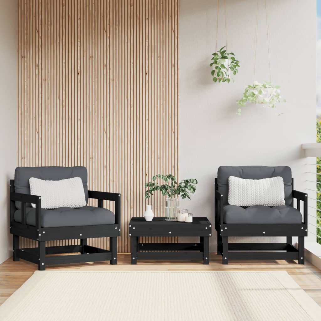 Vetonek Sillones de jardín 2 unidades madera maciza pino negro