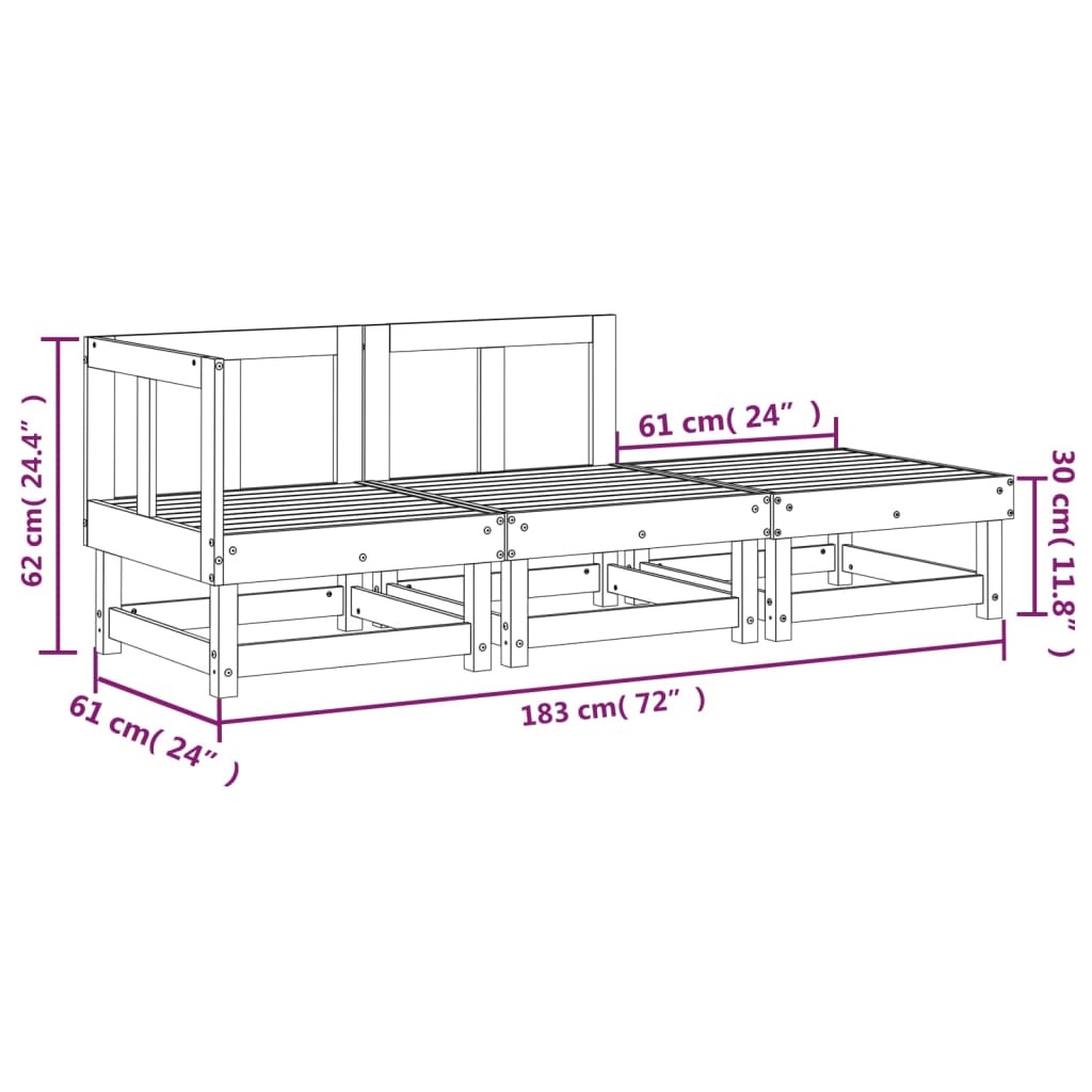 Juego de muebles de jardín 3 pzas madera maciza de pino gris