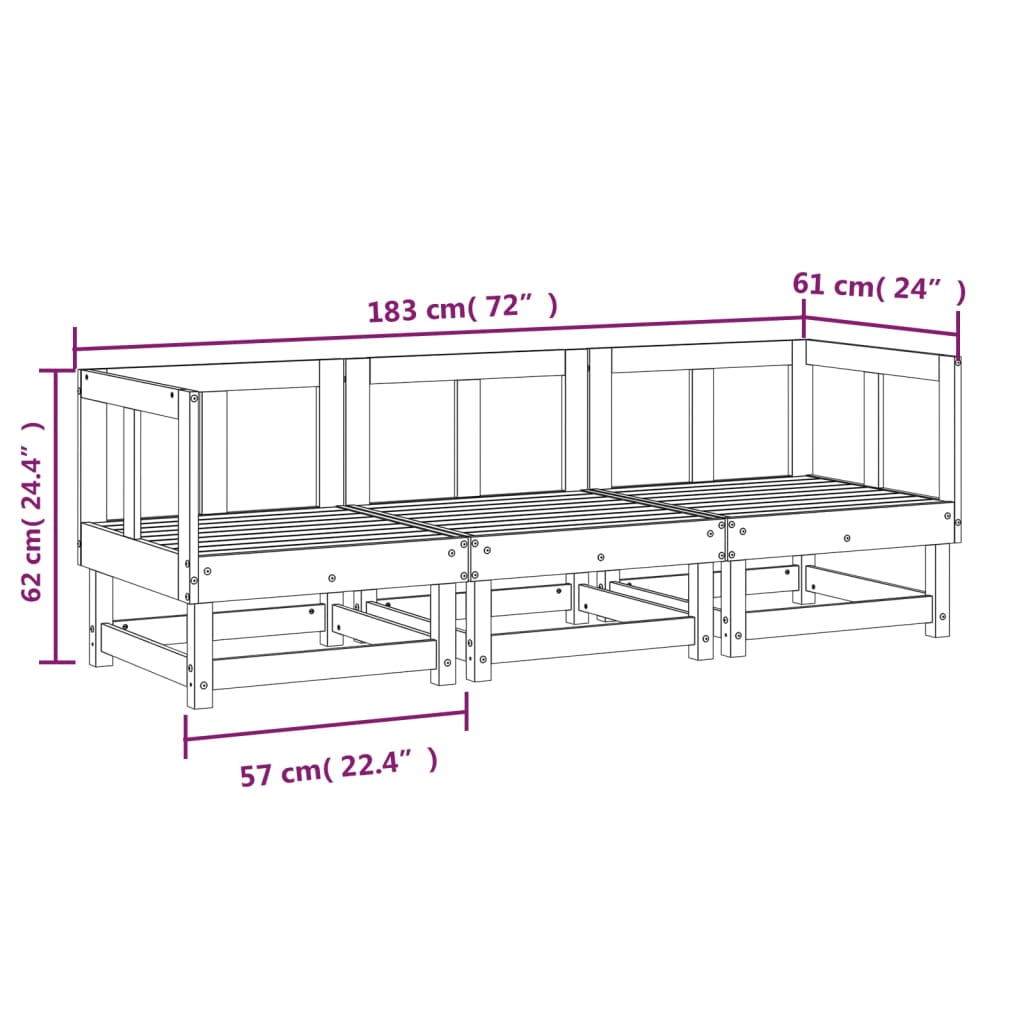 Ensemble de meubles de jardin 3 pcs bois massif de pin noir