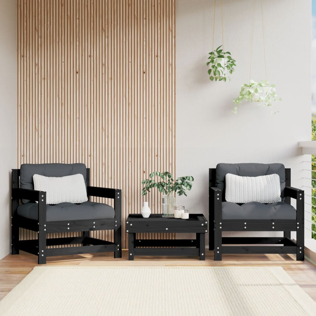 Vetonek Sillones de jardín 2 unidades madera maciza pino negro