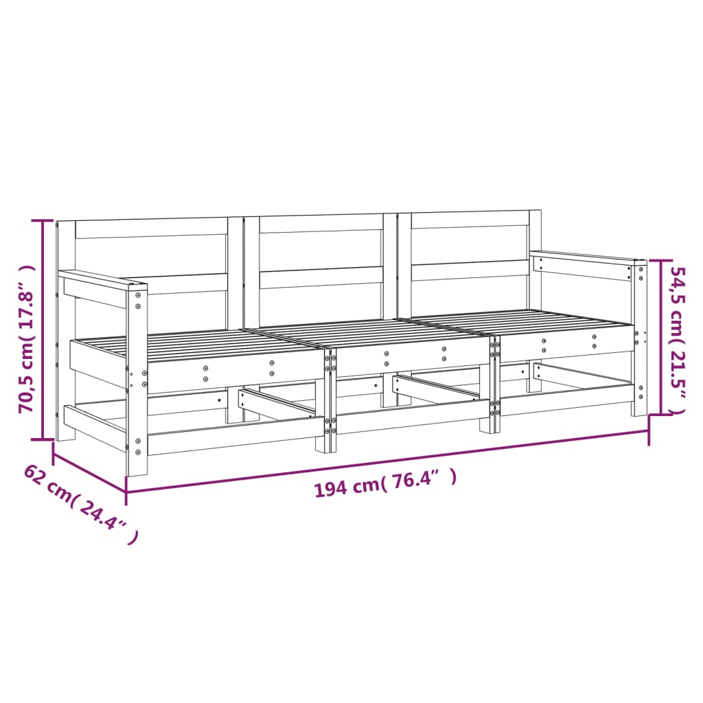 Juego de muebles de jardín 3 pzas madera maciza de pino gris