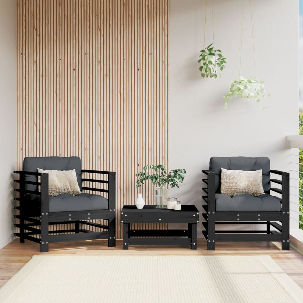 Vetonek Sillones de jardín 2 unidades madera maciza pino negro