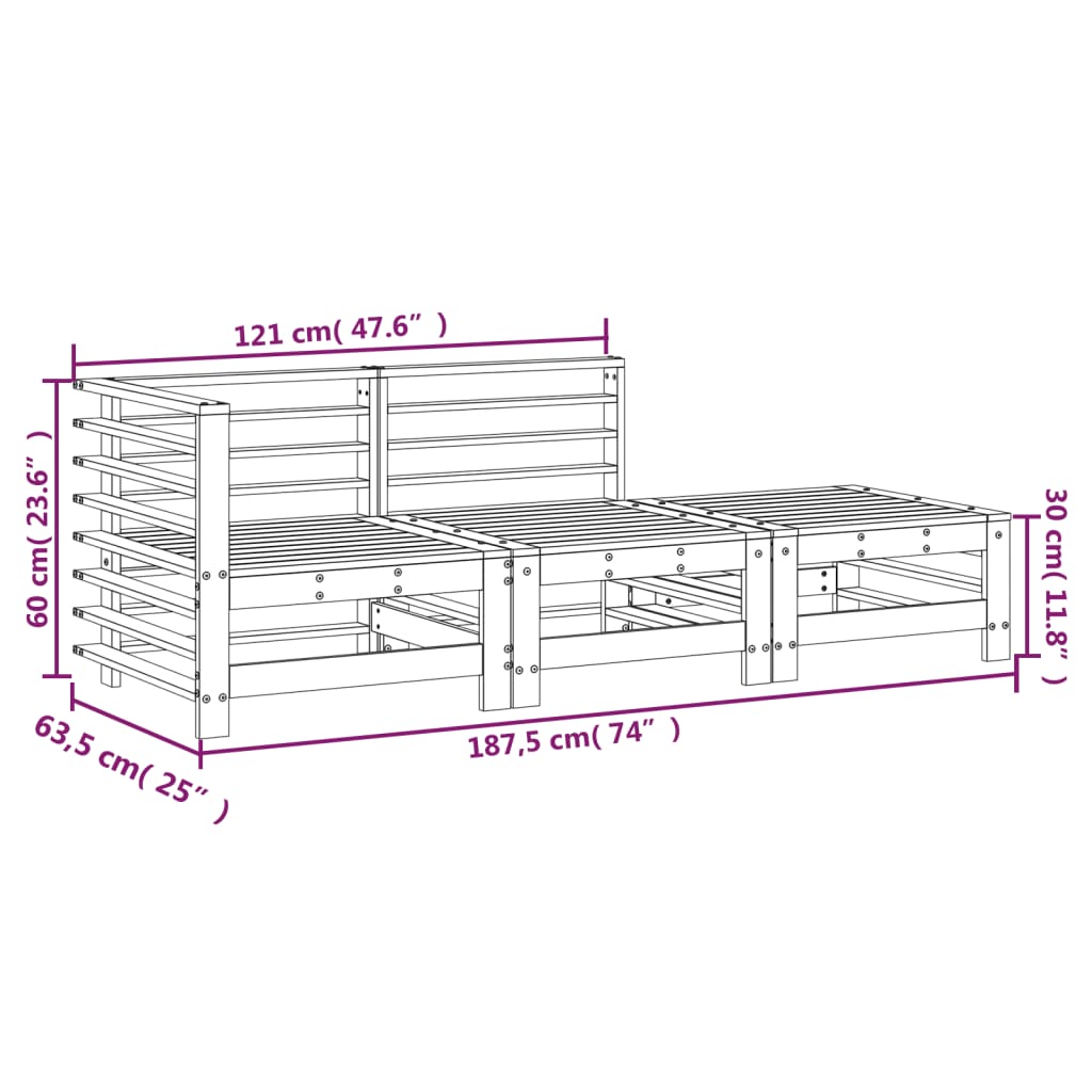 Conjunto de móveis de jardim 3 PCs de madeira maciça Douglas FIR