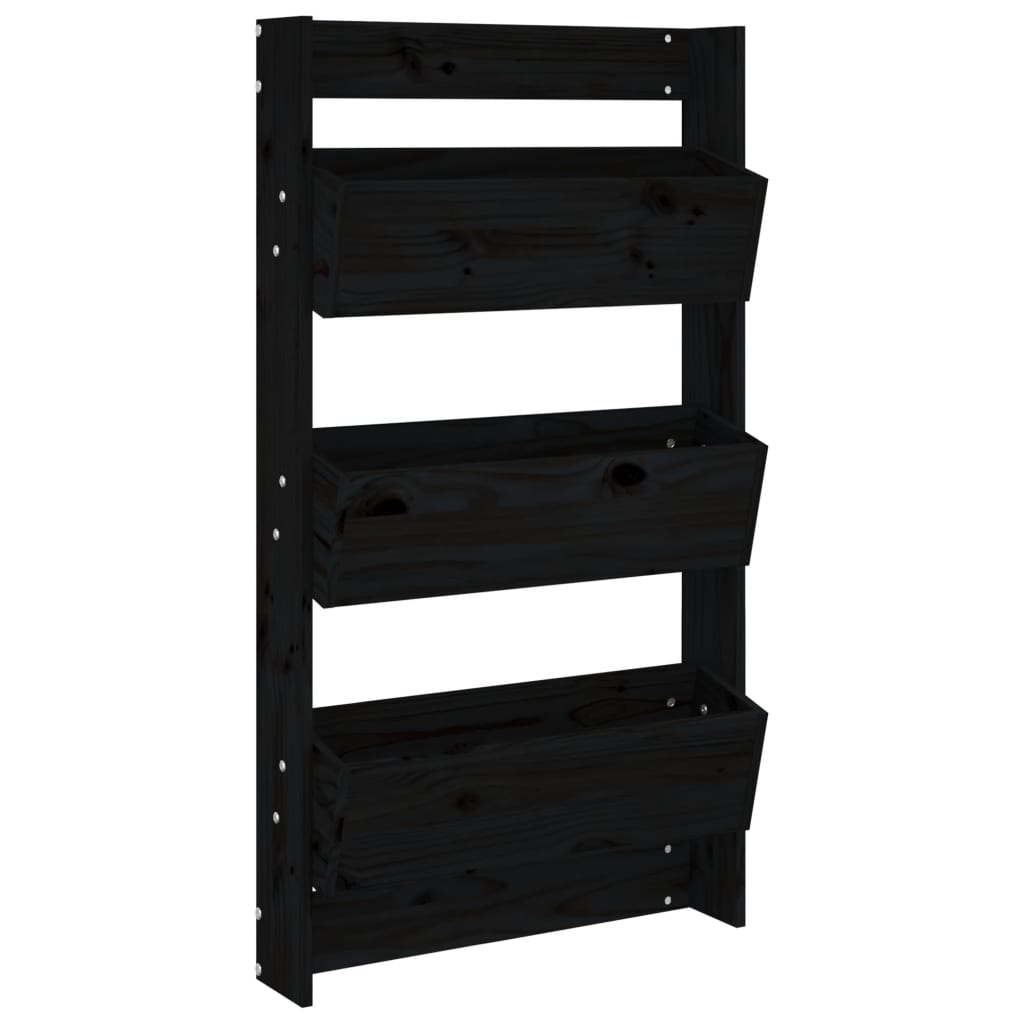 Vetonek Jardinera de pared 3 niveles madera pino negro 60x18,5x110 cm