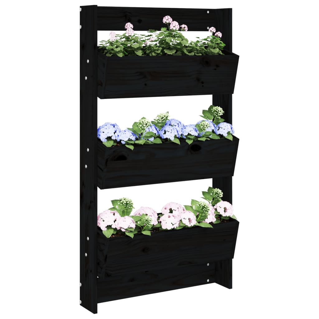 Jardinera de pared 3 niveles madera pino negro 60x18,5x110 cm v8815 Vetonek