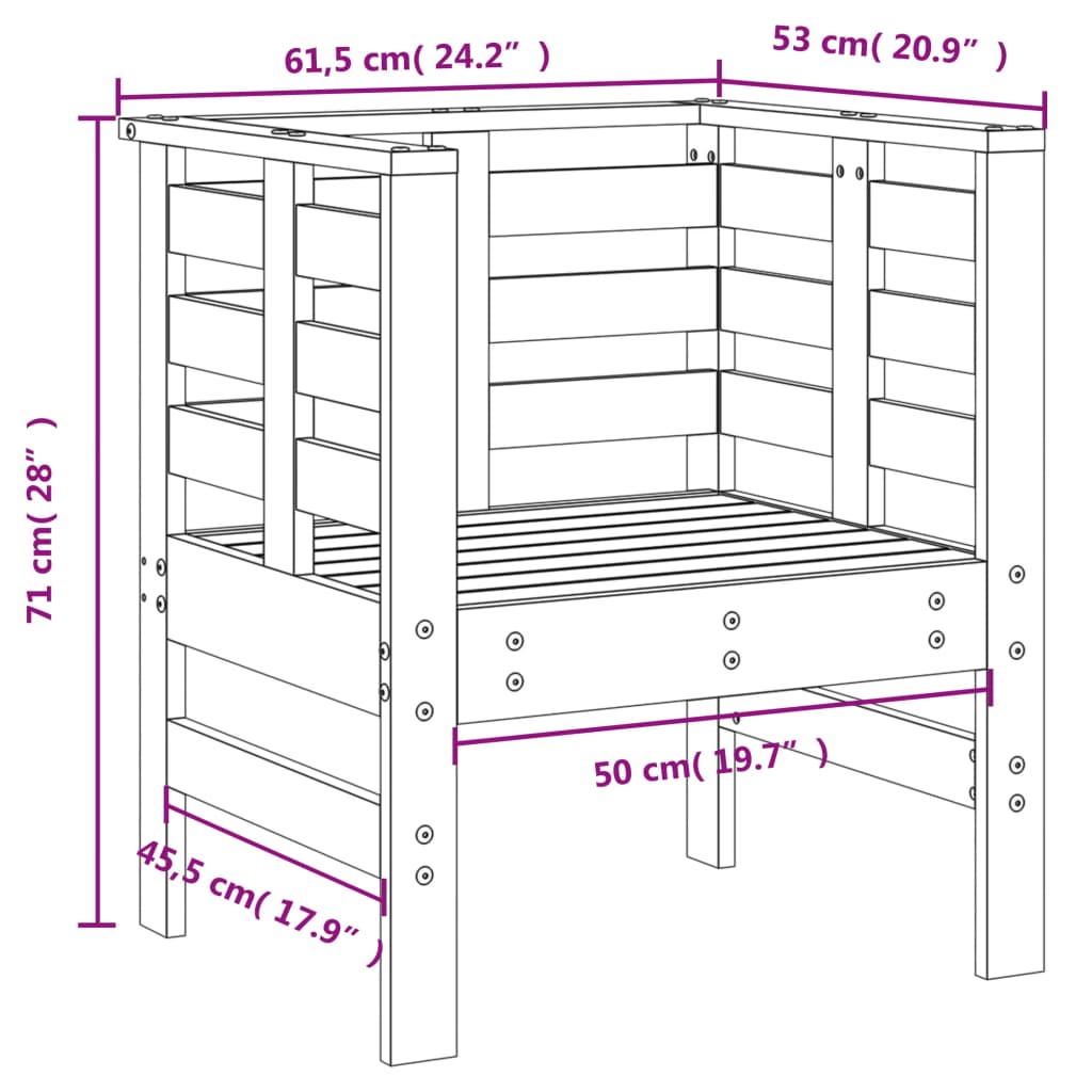 Lorategiko aulkiak 2 Uds Wood Maciza Pine 61.5x53x71 cm