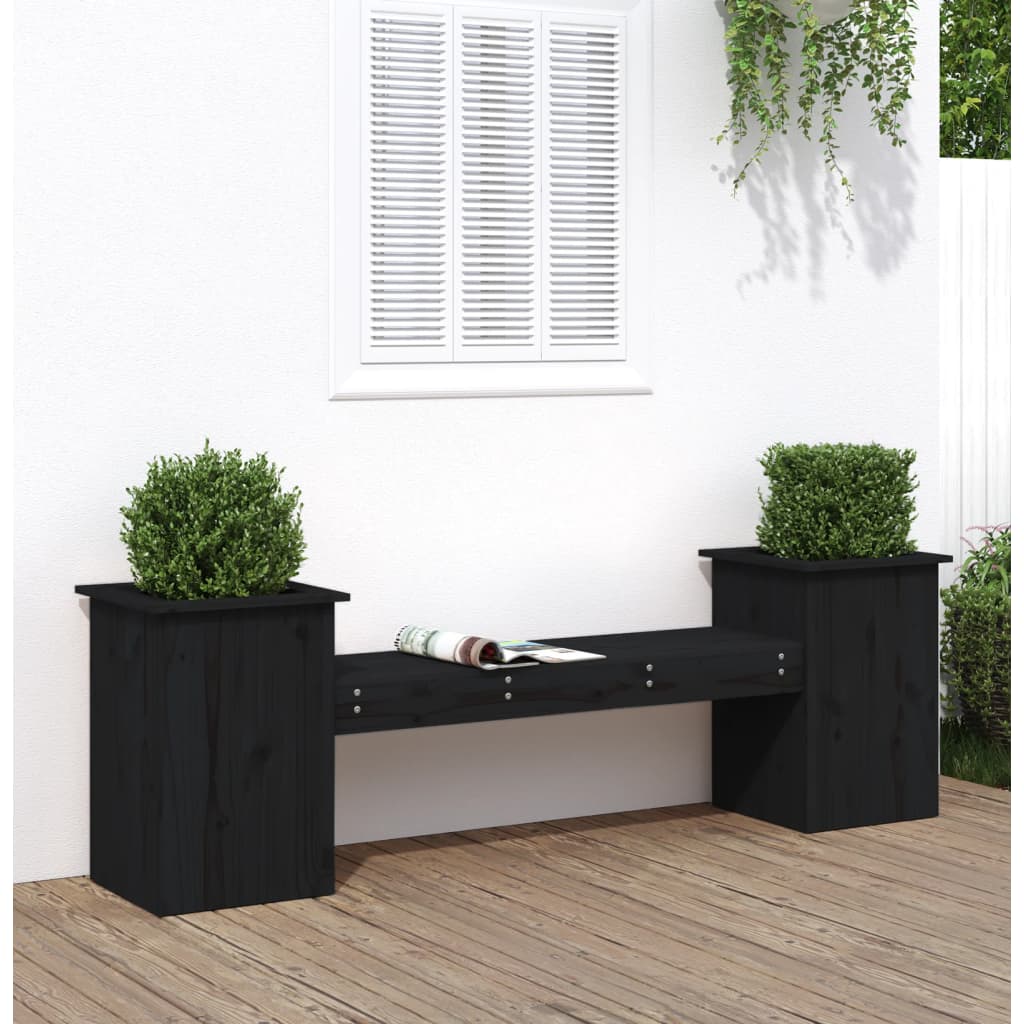 Banc avec jardinières en bois de pin noir 184,5x39,5x56,5 cm v9294 Vetonek