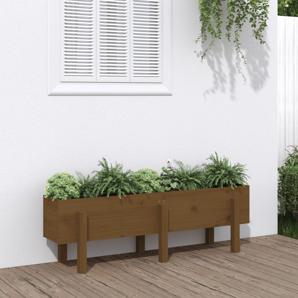 Vetonek jardinera elevado de jardín madera pino marrón miel 121x30x38 cm