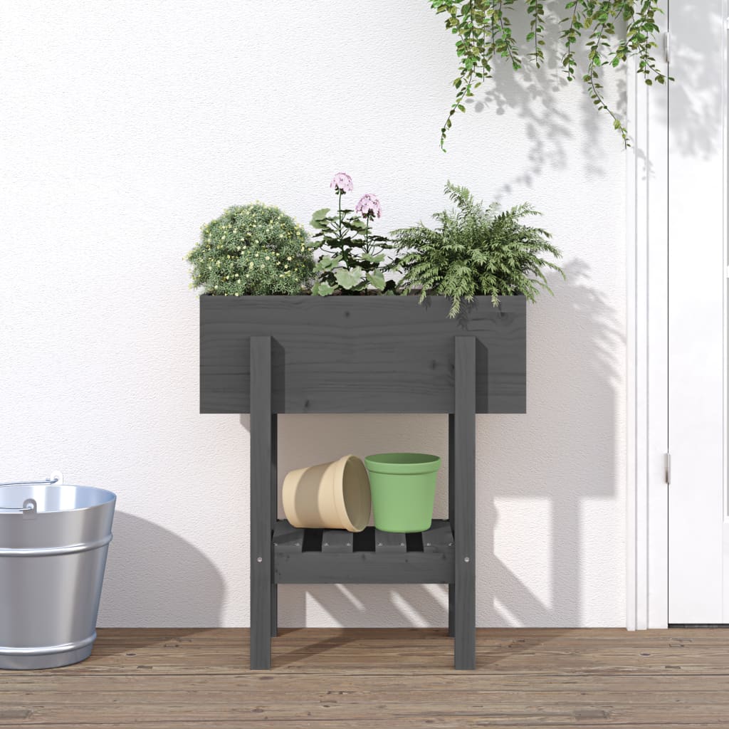 Vetonek Jardinera madera maciza de pino gris 62x30x69 cm 