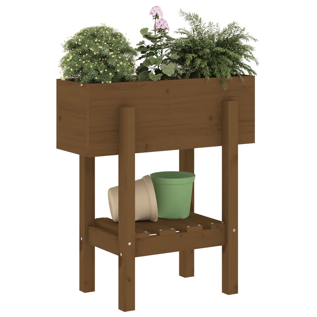 Jardinera madera maciza de pino marrón miel 62x30x69 cm v9829 - Vetonek