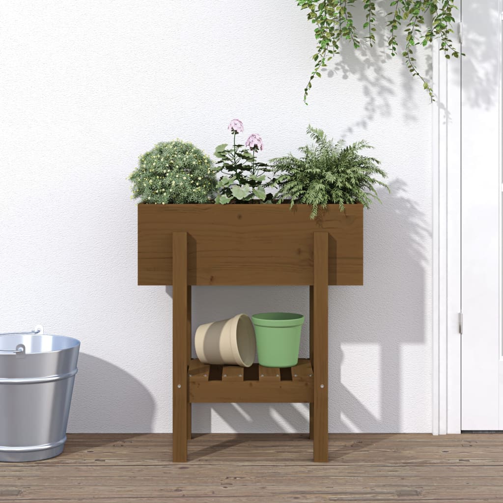 Jardinera madera maciza de pino marrón miel 62x30x69 cm v9829 Vetonek