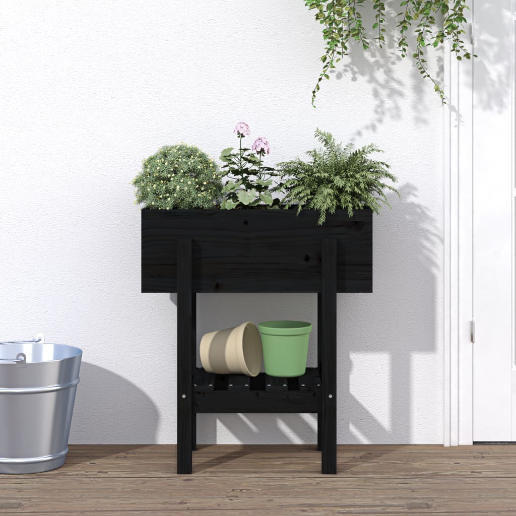 Jardinera madera maciza de pino negro 62x30x69 cm v9836 Vetonek