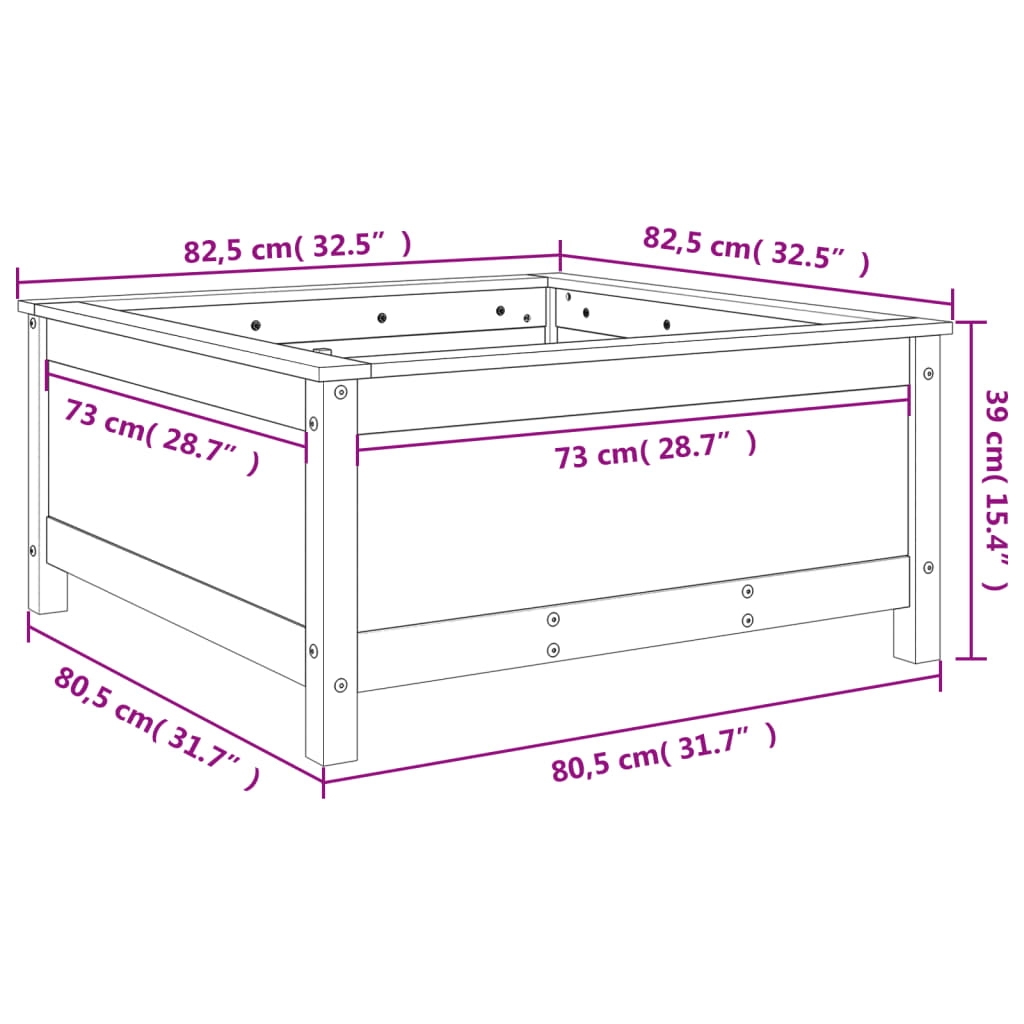 Jardinier en bois massif en pin noir 82.5x82.5x39 cm