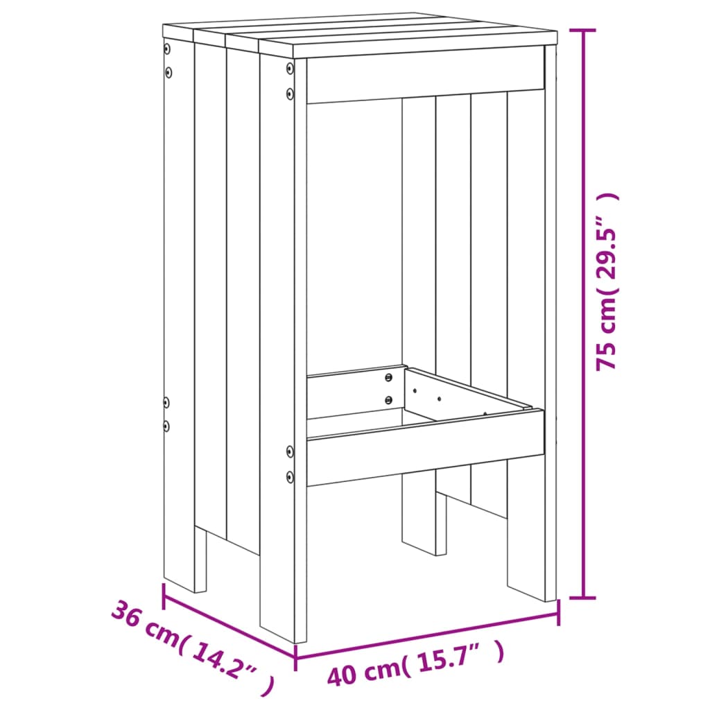 Kitchen stools 2 units solid wood black pine 40x36x75 cm