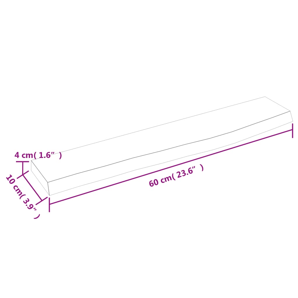 Estante de pared madera maciza de roble sin tratar 60x10x4 cm