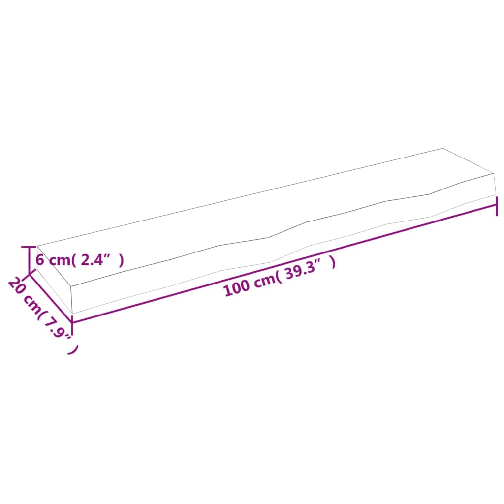 Estante de pared madera maciza de roble sin tratar 100x20x6 cm