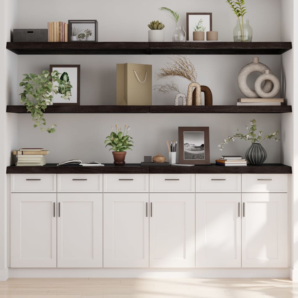 Prateleira de parede em madeira de carvalho tratada marrom escuro 200x50x(2-6)cm v5707 Vetonek