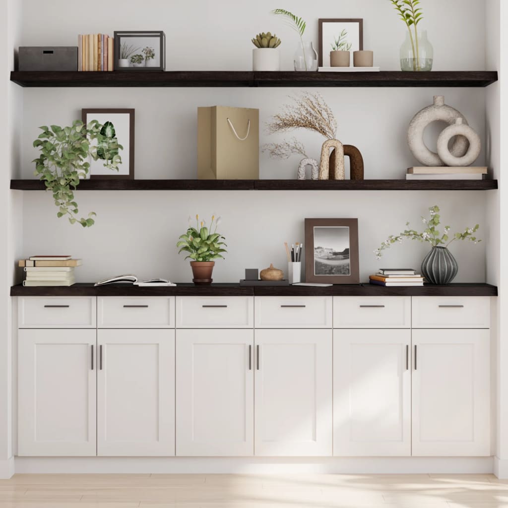 Prateleira de parede em madeira de carvalho tratada marrom escuro 220x40x(2-4)cm v5752 Vetonek