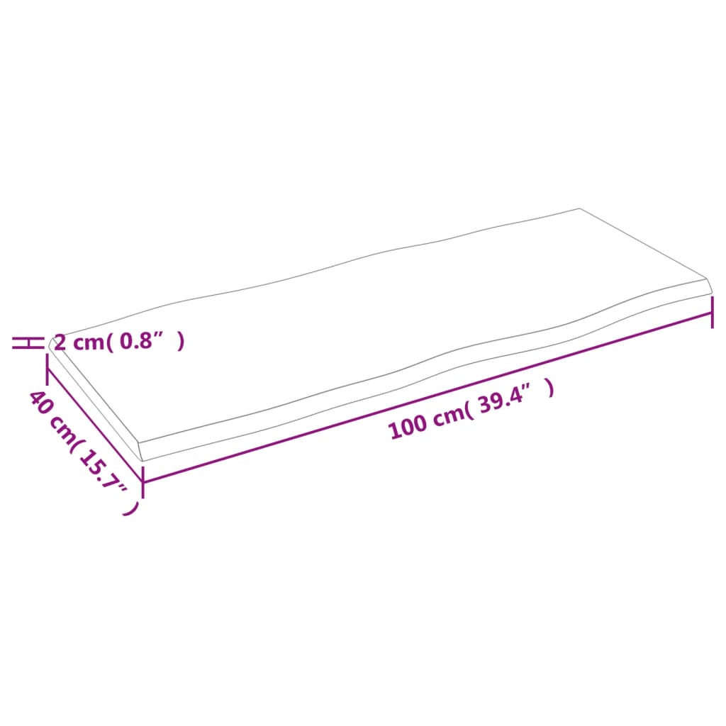 Tablero de mesa madera maciza roble borde natural 100x40x2 cm