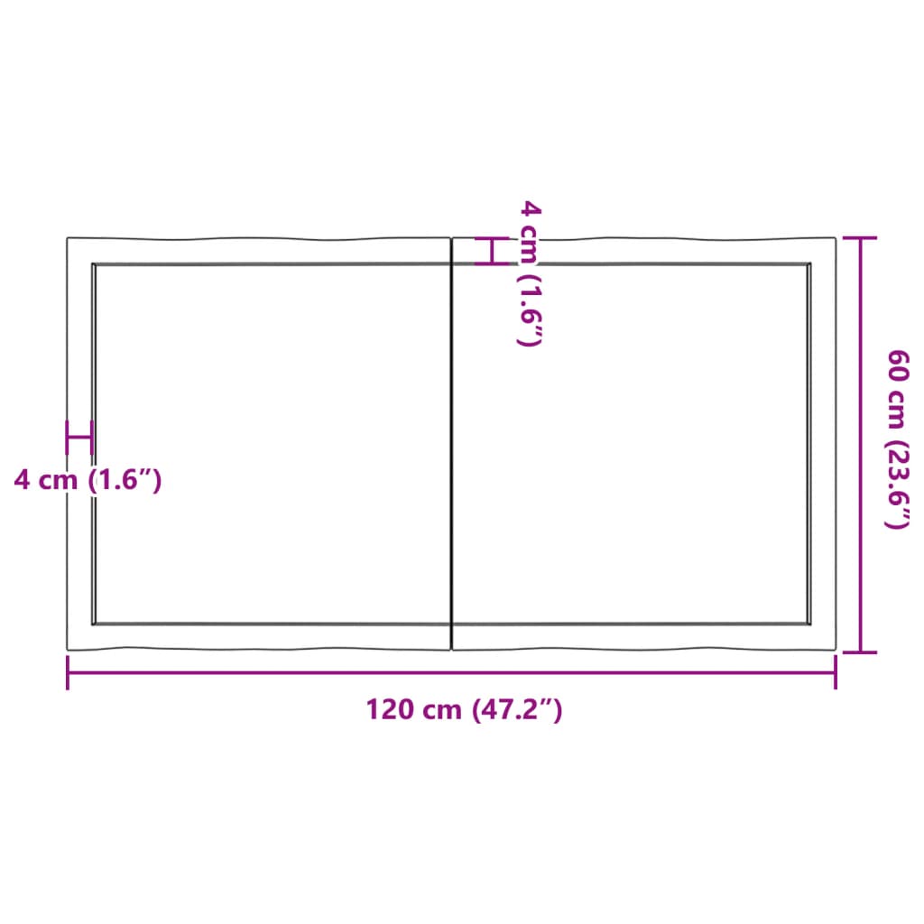 Tablero de mesa madera maciza borde natural 120x60x(2-6) cm - Vetonek