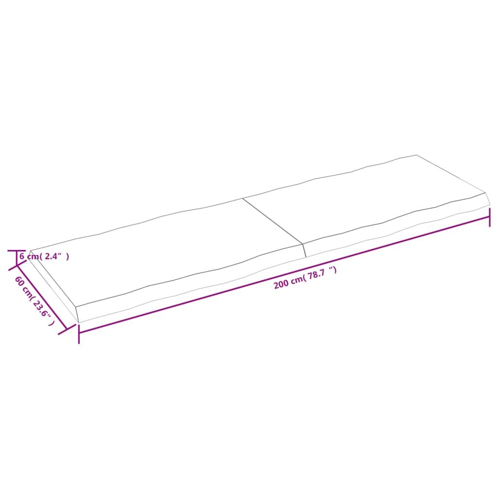 Tablero de mesa madera maciza borde natural 200x60x(2-6) cm - Vetonek