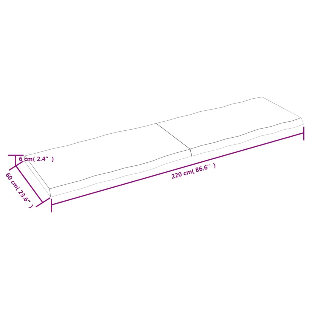 Tablero de mesa madera maciza borde natural 220x60x(2-6) cm vidaXL