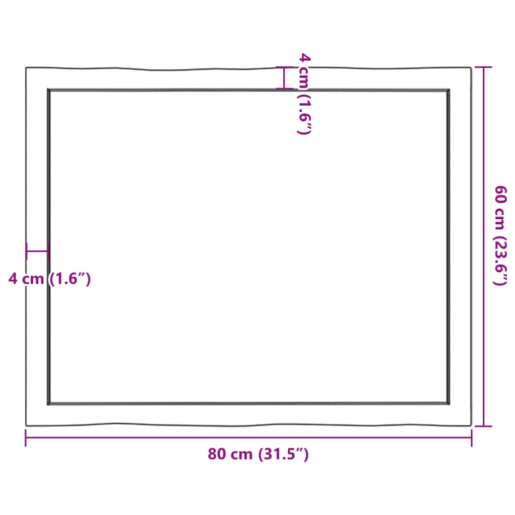 Tablero mesa madera tratada borde natural marrón 80x60x(2-6) cm