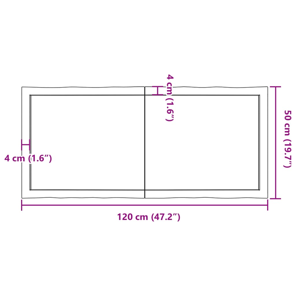 Tablero mesa madera tratada borde natural marrón 120x50x(2-6)cm