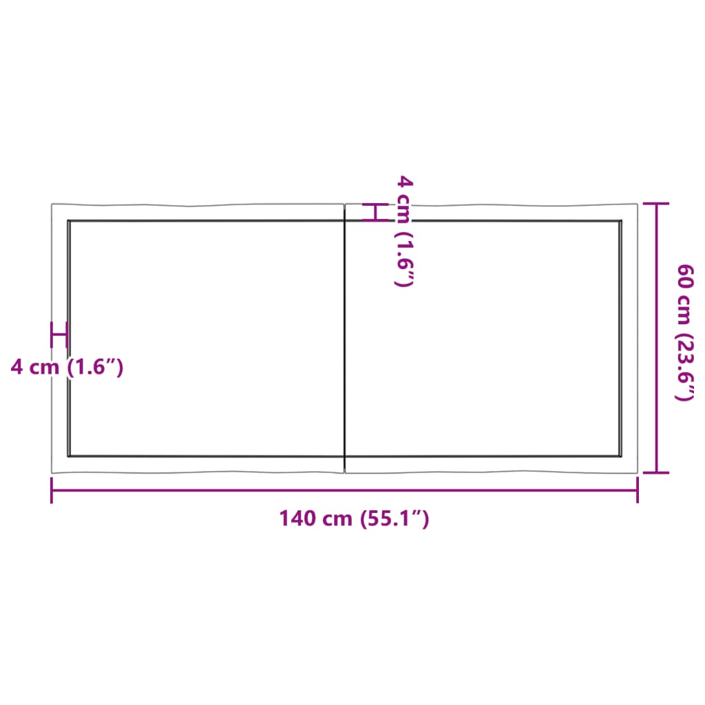 Tablero mesa madera tratada borde natural marrón 140x60x(2-6)cm