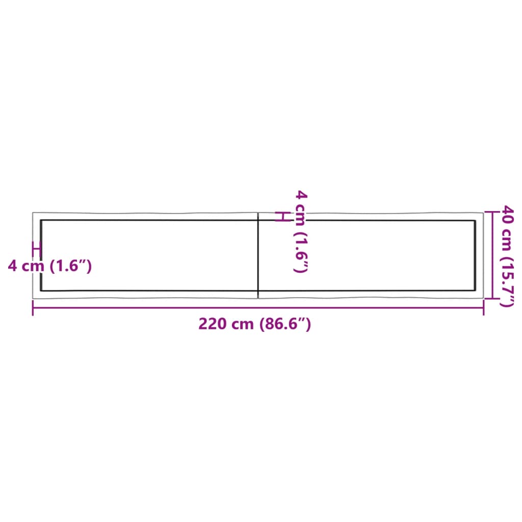 Tablero mesa madera tratada borde natural marrón 220x40x(2-4)cm vidaXL