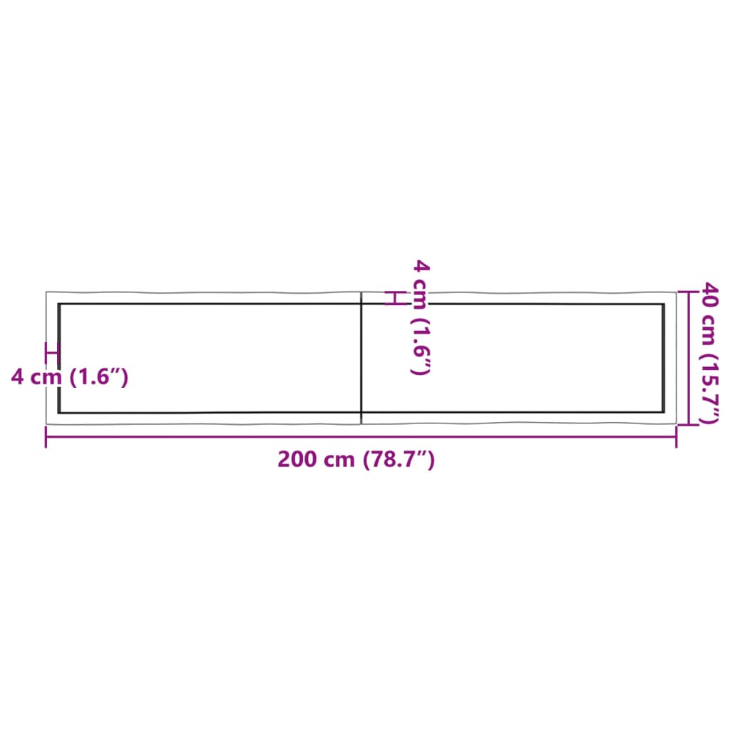 Tablero mesa madera tratada borde vivo marrón 200x40x(2-6) cm