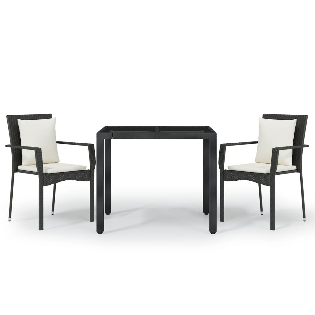 Set comedor de jardín 3 pzas con cojines ratán sintético negro vidaXL