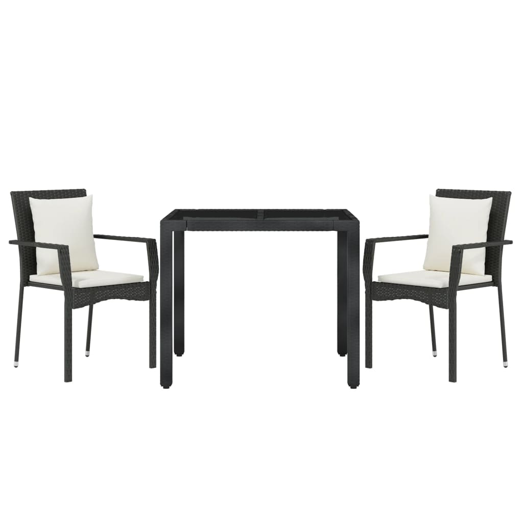 Set comedor de jardín 3 pzas con cojines ratán sintético negro vidaXL