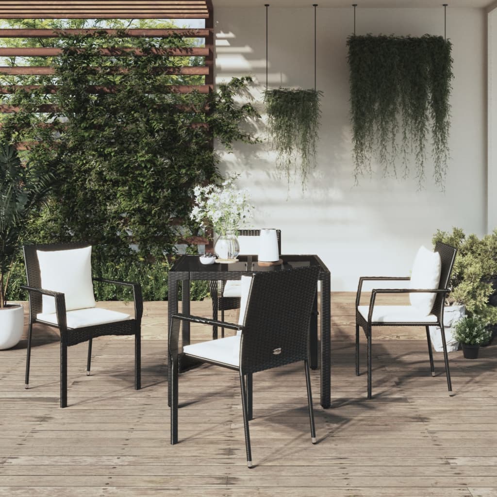 Vetonek Set de muebles jardín 5 pzas con cojines ratán sintético negro