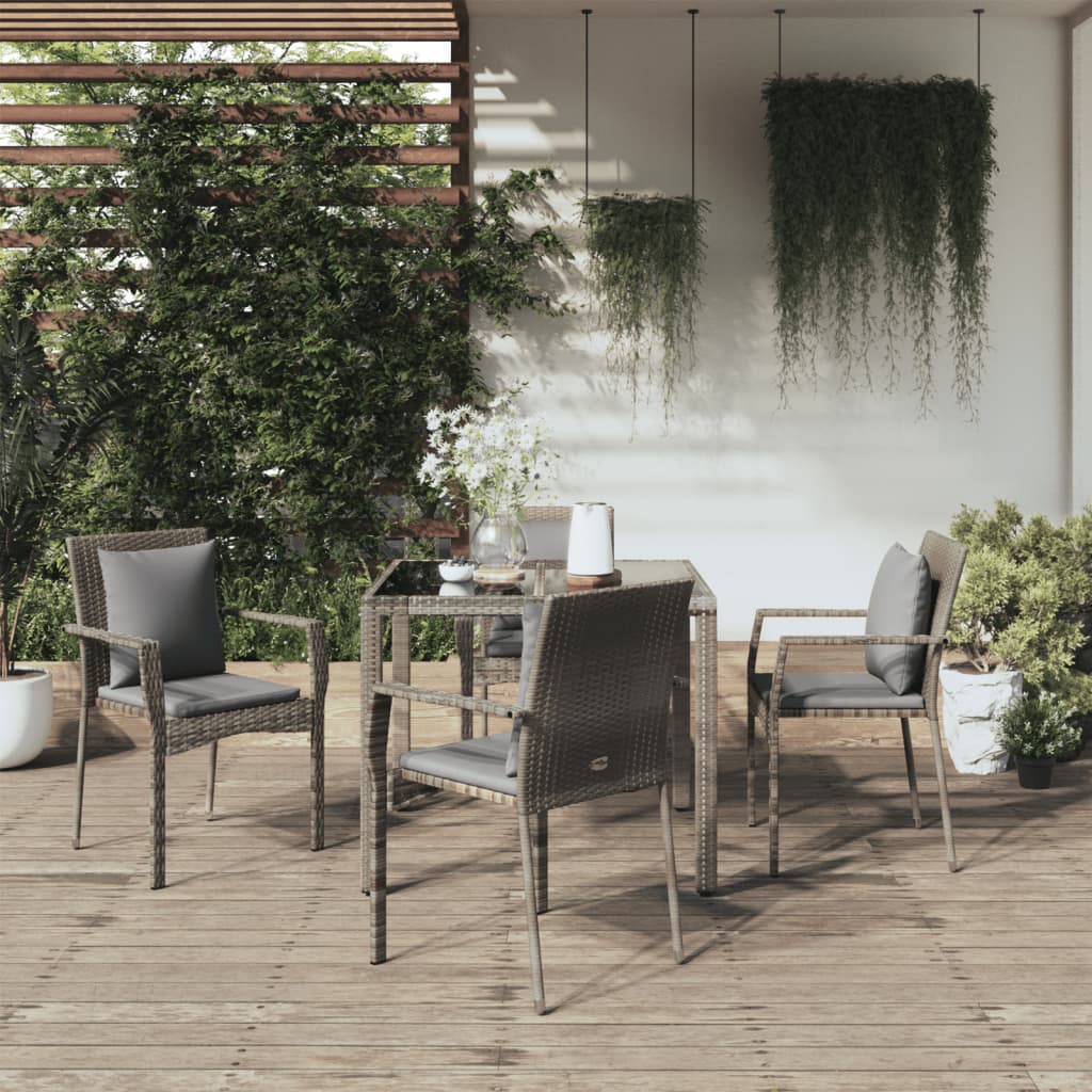 Vetonek Set comedor de jardín 5 piezas con cojines ratán sintético gris